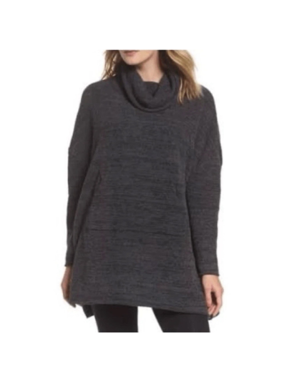 Barefoot Dreams Pullover Cowl Neck Long Sleeve Sweater OS Charcoal Pocket Cozy